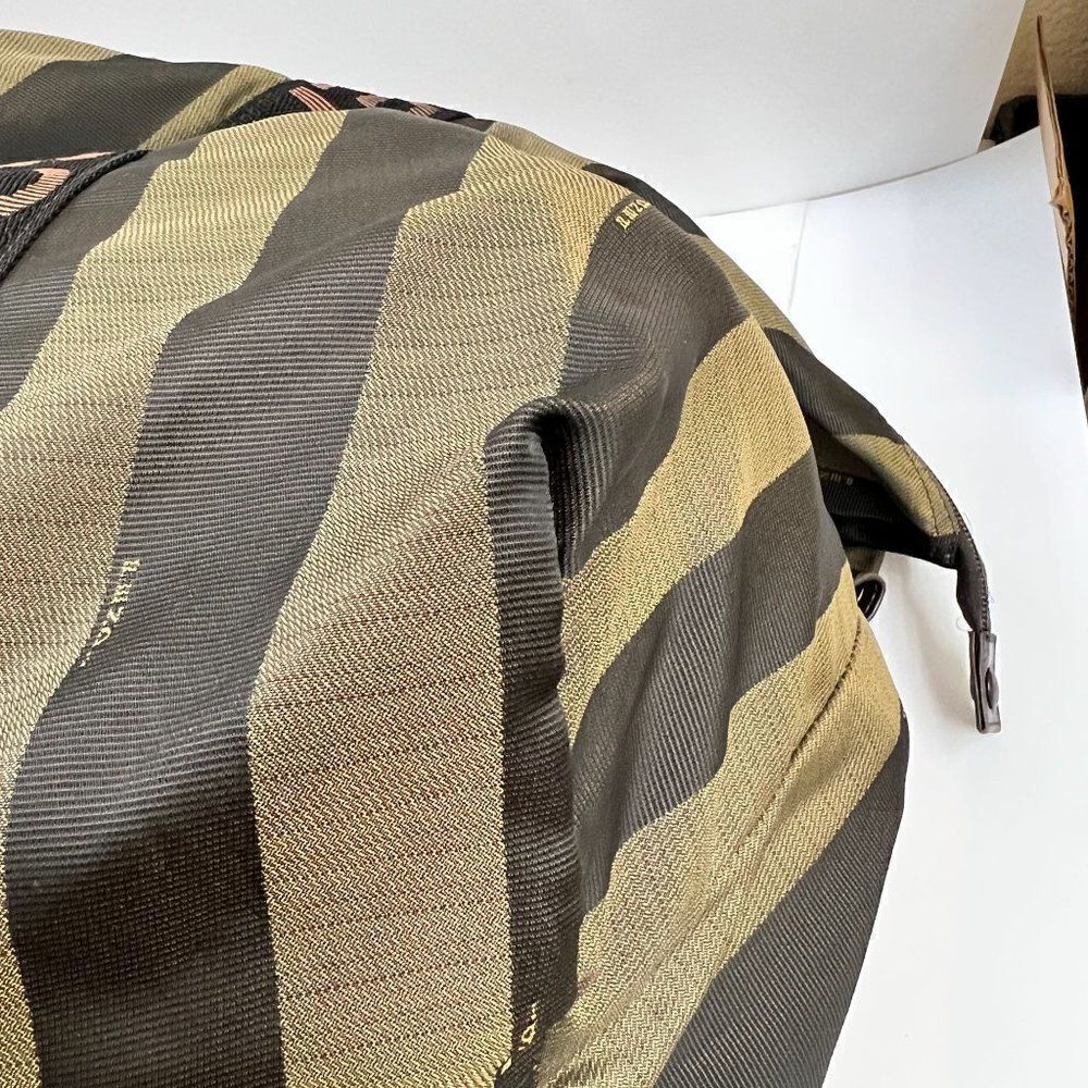 Auth Fendi Logo Weekender Overnight Pequin Stripe Bag Olive Canvas - Picture 5 of 16